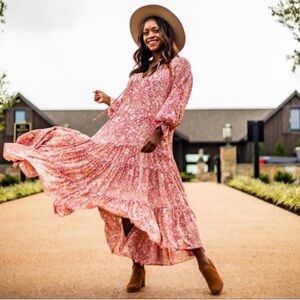 NWT Anthropologie O.P.T. Boho Floral Poppy Print Maxi Dress Size XS